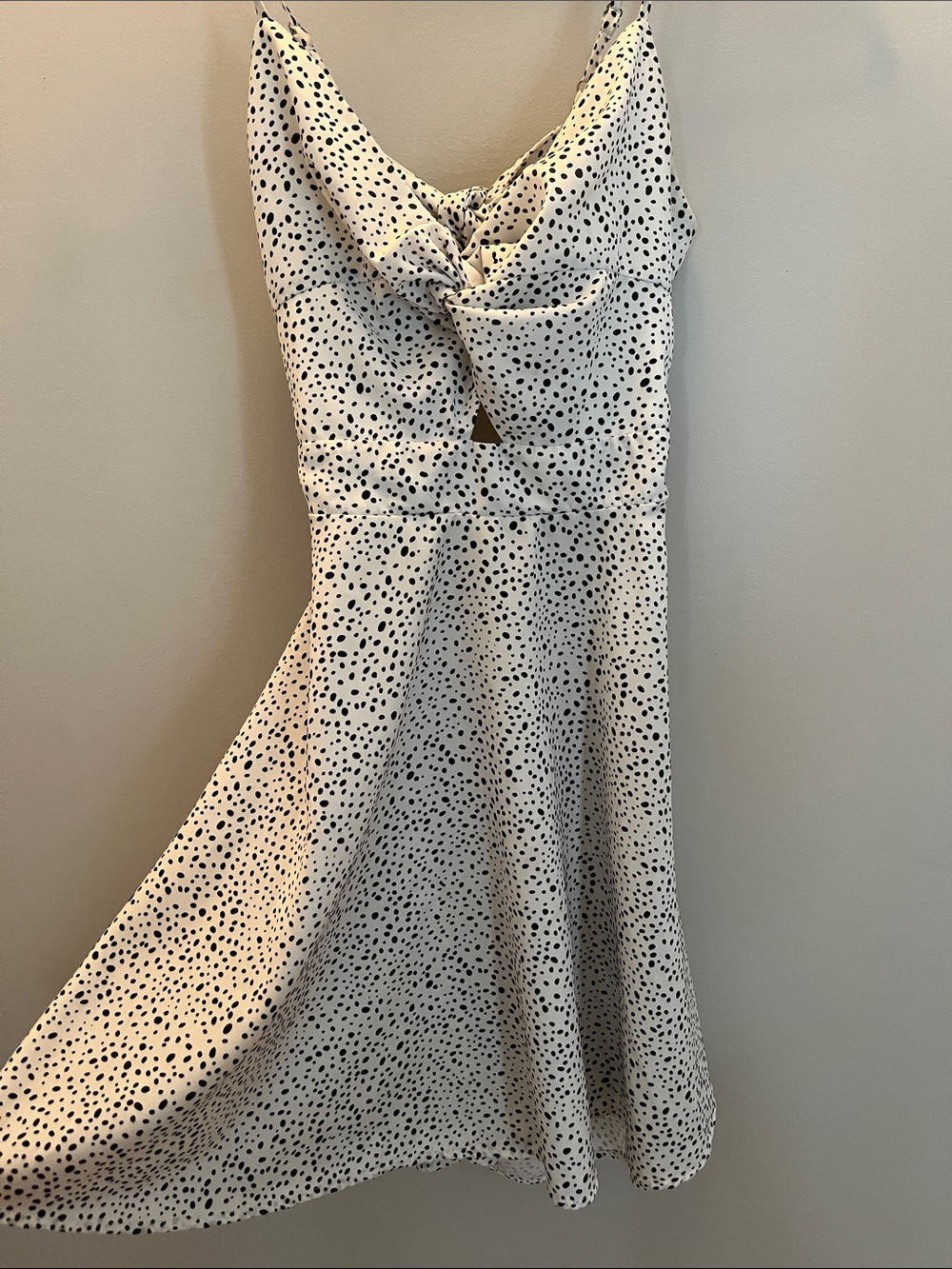 Sleeveless White Polka Dot Midi Dress with Front Twist and Open Lower Back